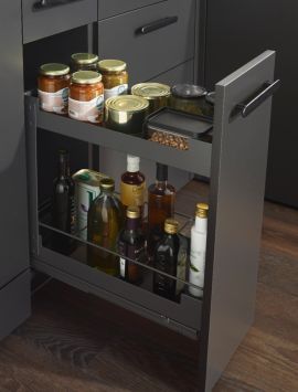 Pinello base pull-out in anthracite without design element, complete with bottle rack and non-slip matting